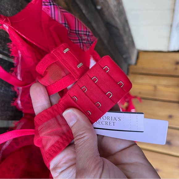 Victoria’s Secret Wicked Unlined Bow Balconette Teddy NWT In Red Plaid Sz XL - Picture 6 of 16